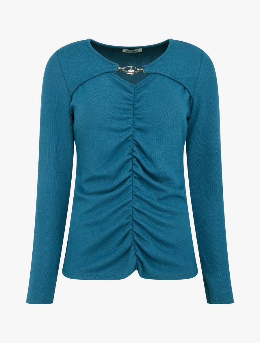 Pull fin à empiècement bijou strassé - Bleu canard - 1