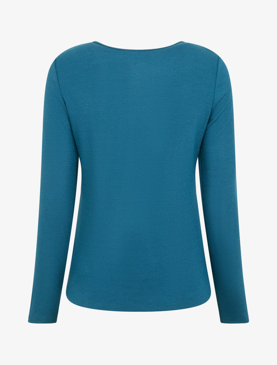 Pull fin à empiècement bijou strassé - Bleu canard - 2