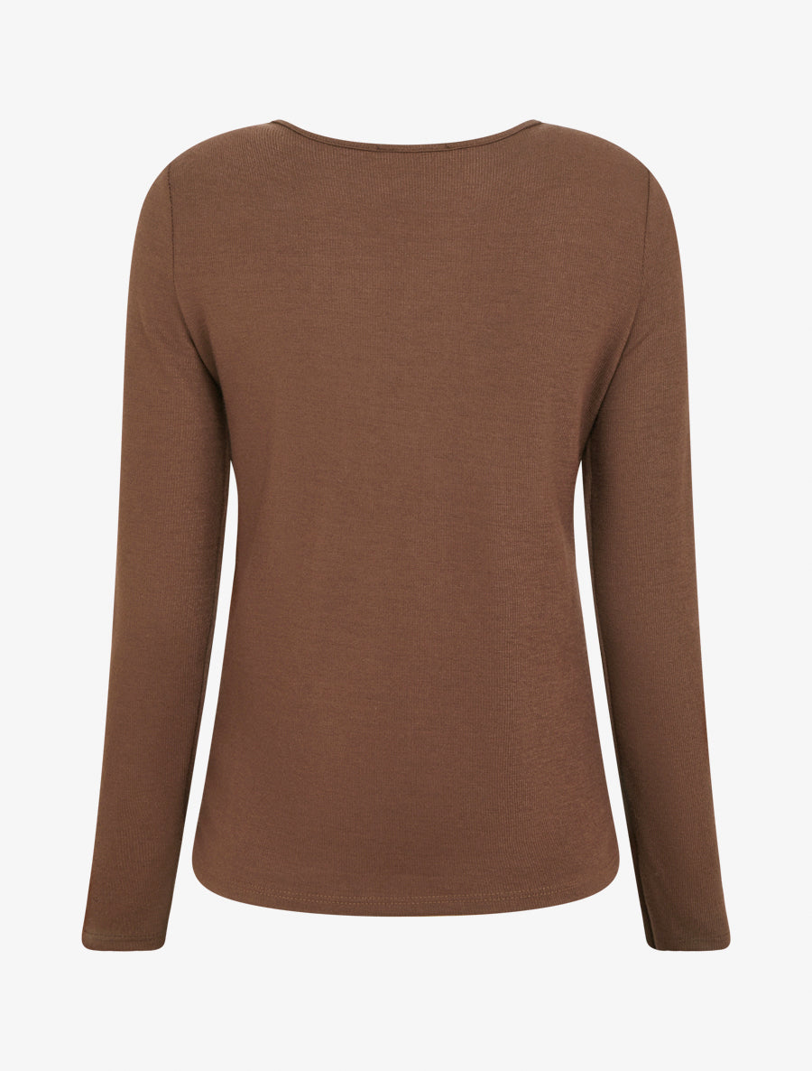 Pull fin à empiècement bijou strassé - Marron - 2