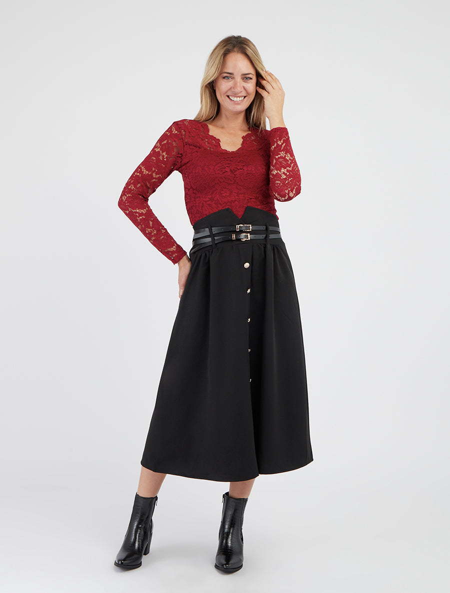 Midirok met dubbele riemen - Zwart