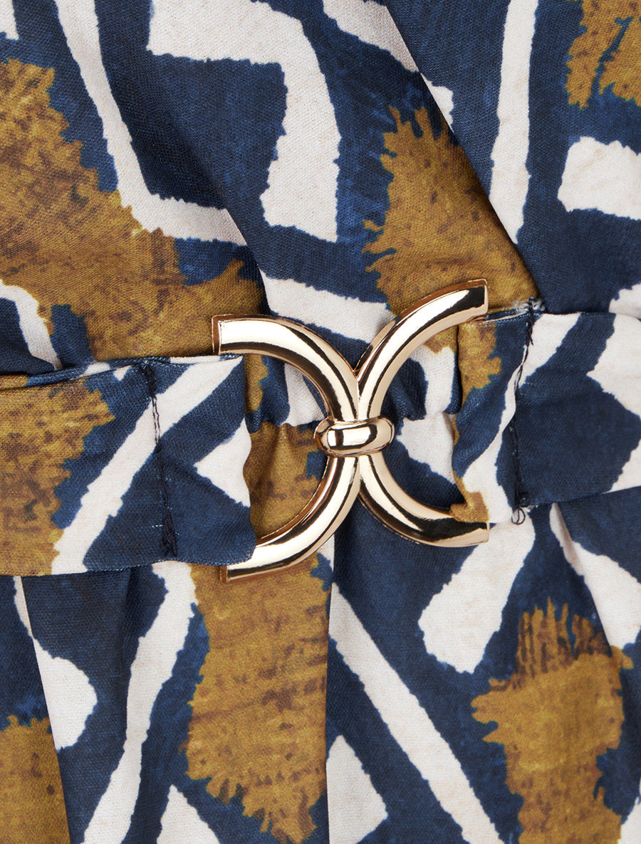 Robe élastiquée à imprimé éthnique - Marine - 3