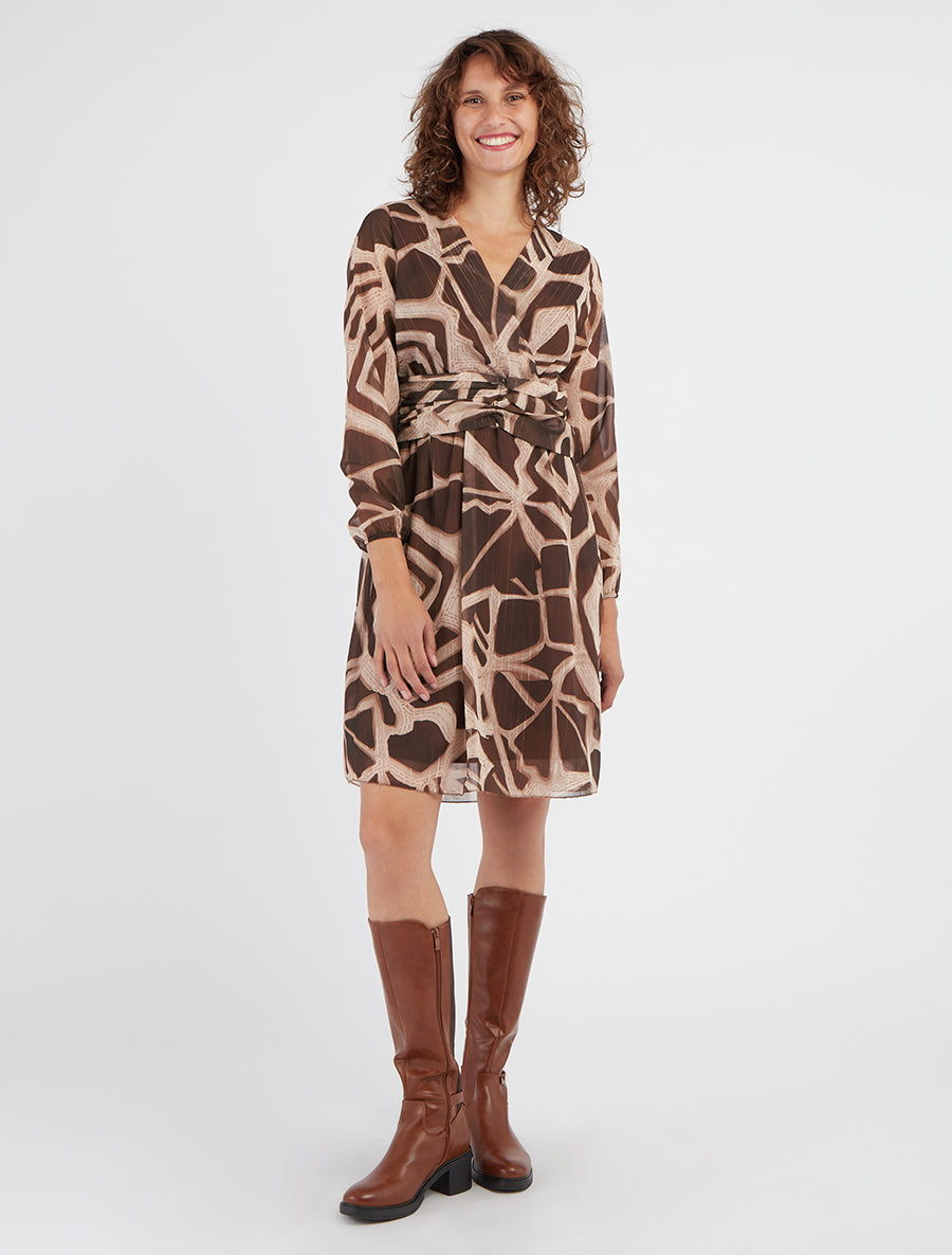 Retro jurk met iriserende strepenprint - Bruin