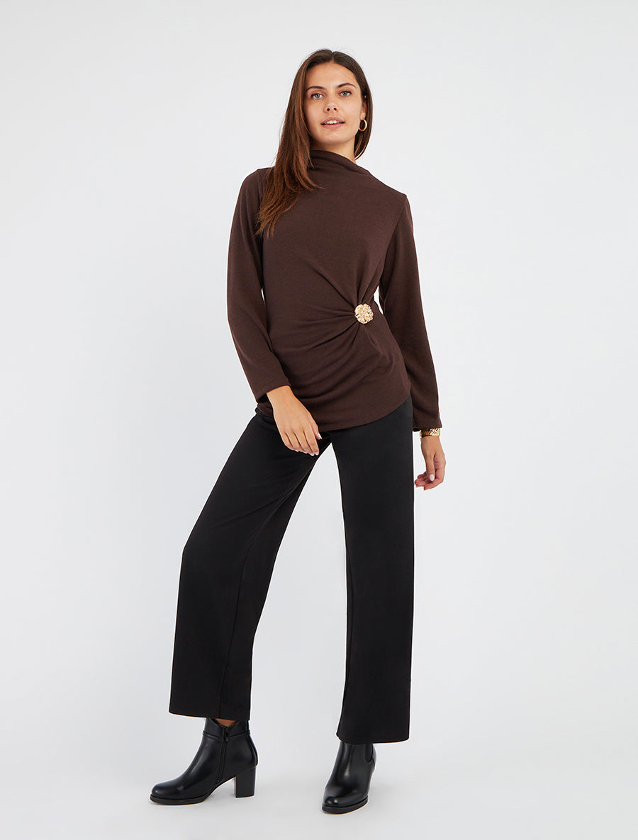 Pull fin à empiècement broche - Marron - 8