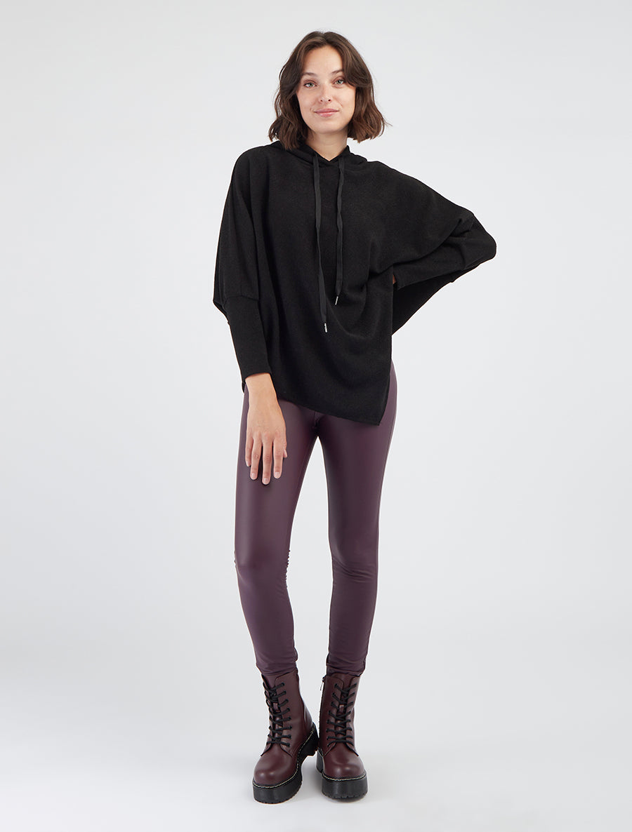 Asymmetrische dunne trui met capuchon - Zwart