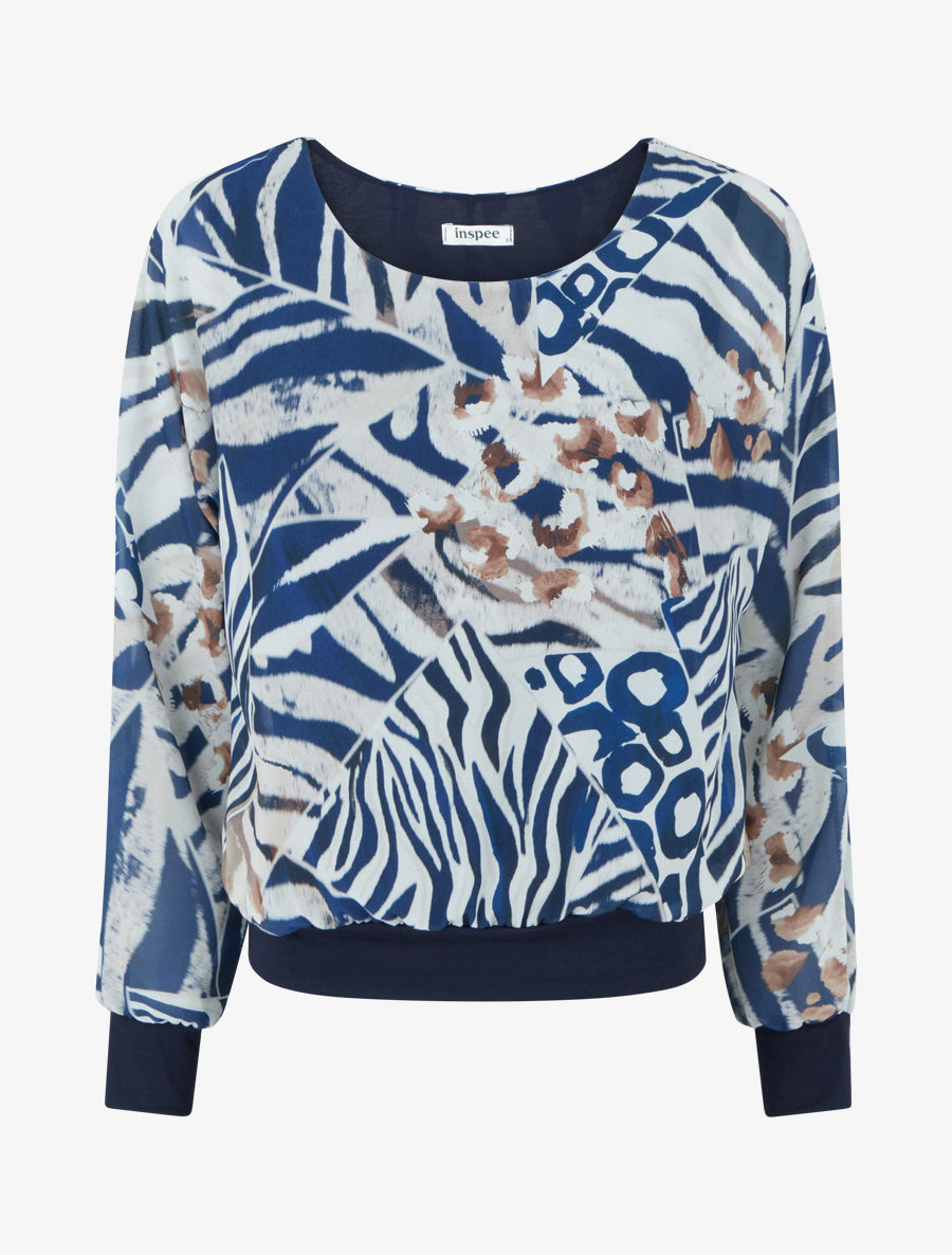 Blouse en voile imprimé animal - Marine - 1