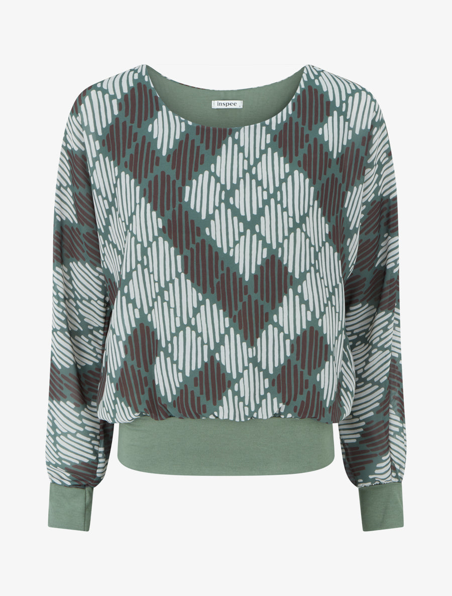 Blouse en voile imprimé graphique - Kaki - 1