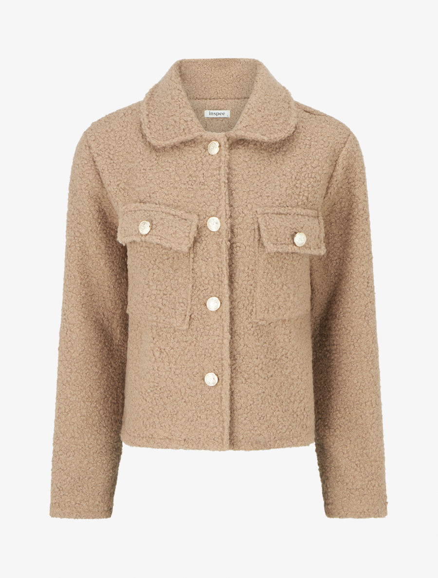 Manteau court effet laine bouclée - Taupe - 1