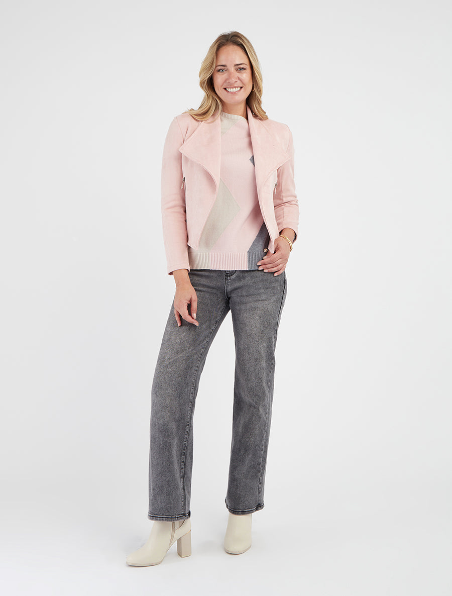 Suède jasje met decoratieve ritszakken - Roos