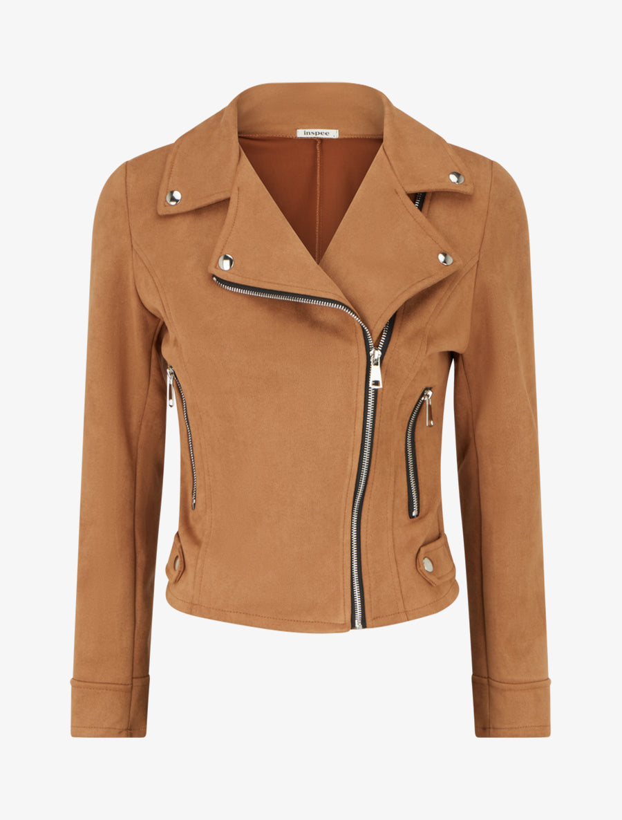 Veste en suédine à fermeture zippée - Camel - 1