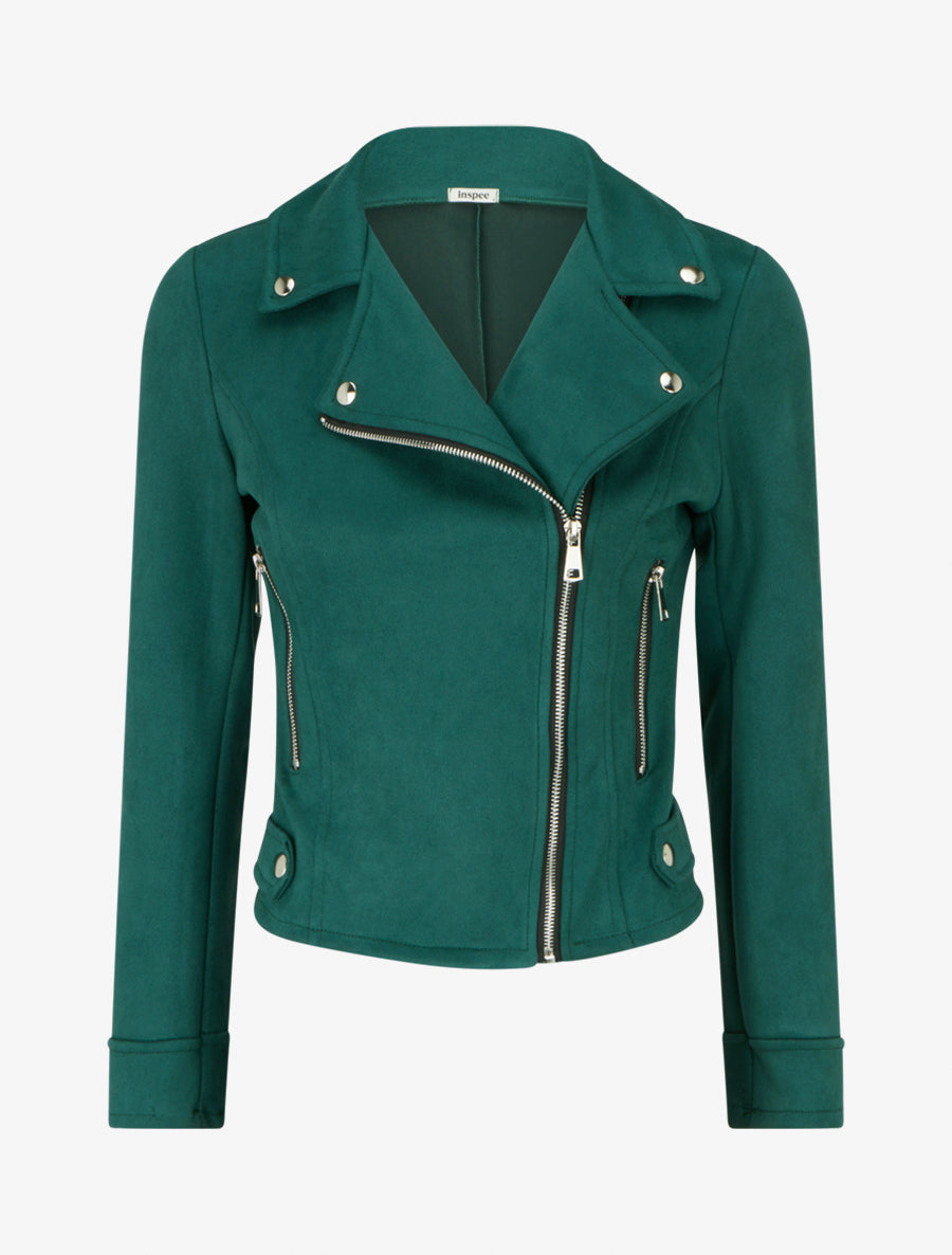 Veste en suédine à fermeture zippée - Vert sapin - 1
