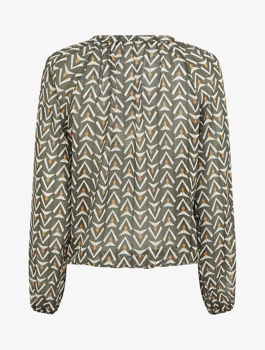 Top boule en voile imprimé graphique - Kaki - 2