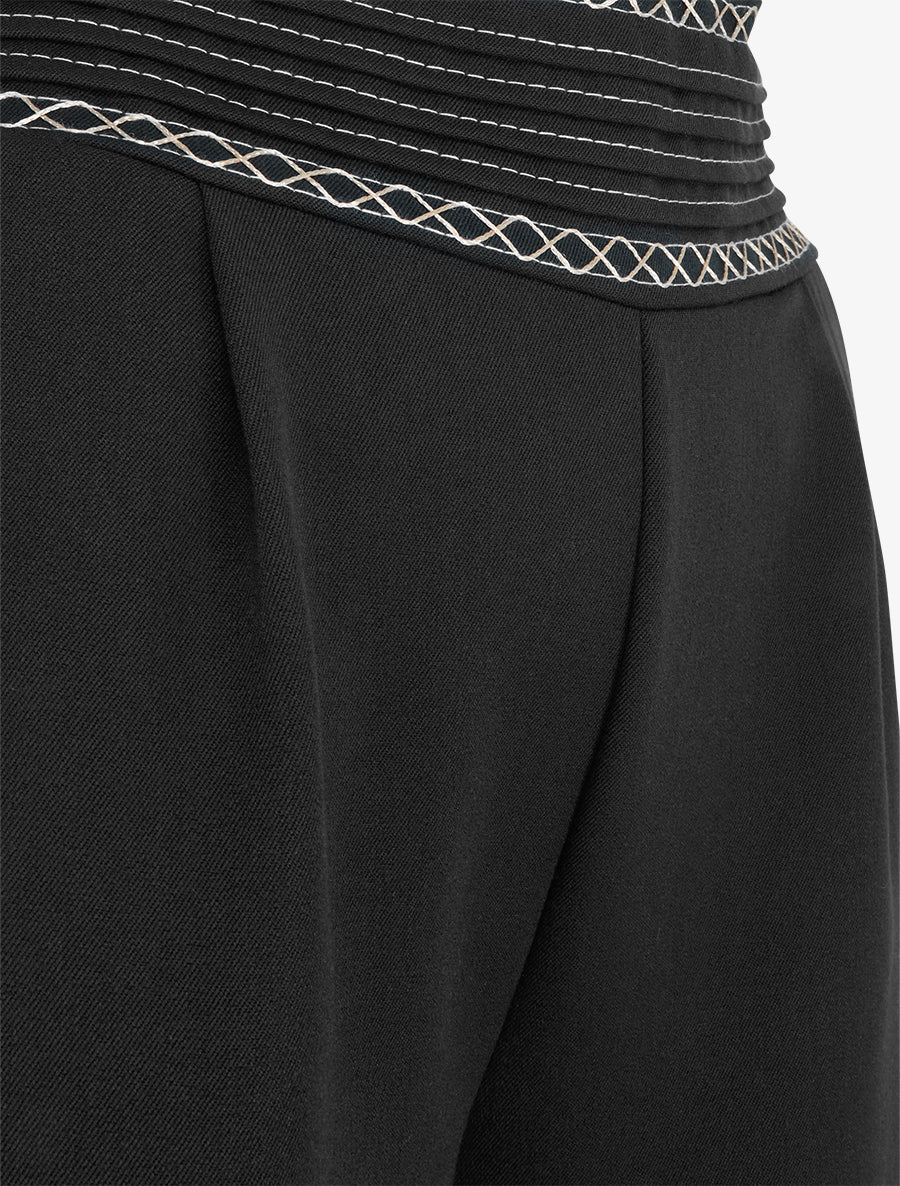 Pantalon ample uni à détail brodé - Noir - 3
