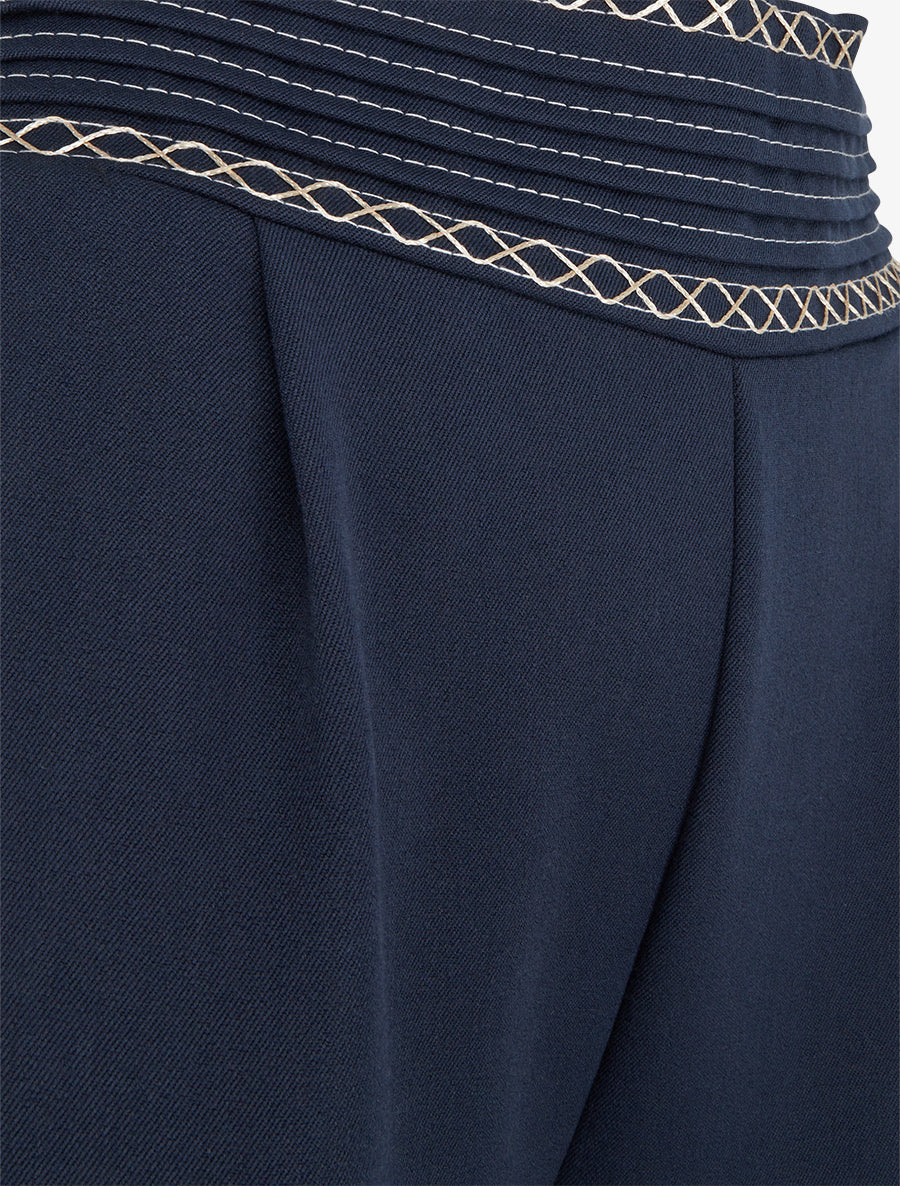 Pantalon ample uni à détail brodé - Marine - 3
