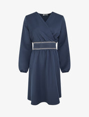 Robe uni cache-coeur à bande stylisée - Marine - 1