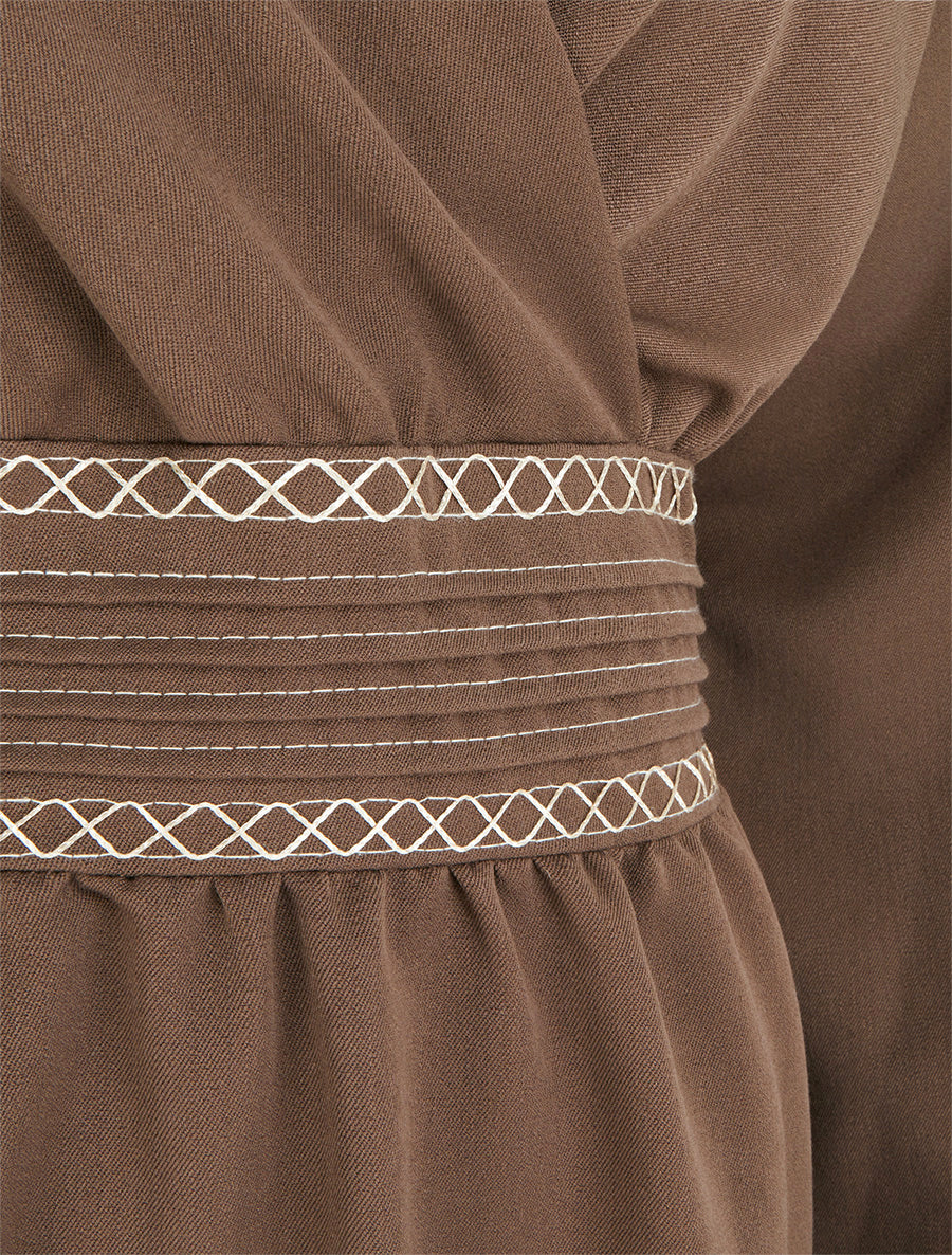 Robe uni cache-coeur à bande stylisée - Chocolat - 3