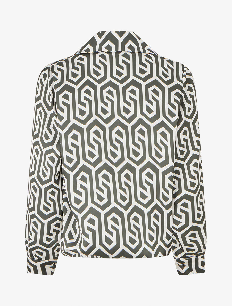 Blouse satinée imprimé rétro - Kaki - 2
