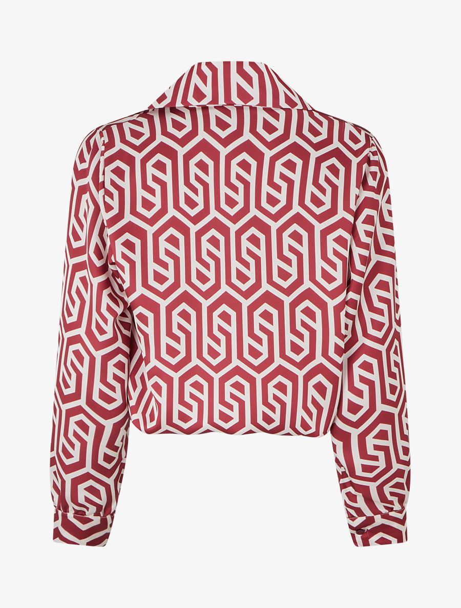 Blouse satinée imprimé rétro - Bordeaux - 2