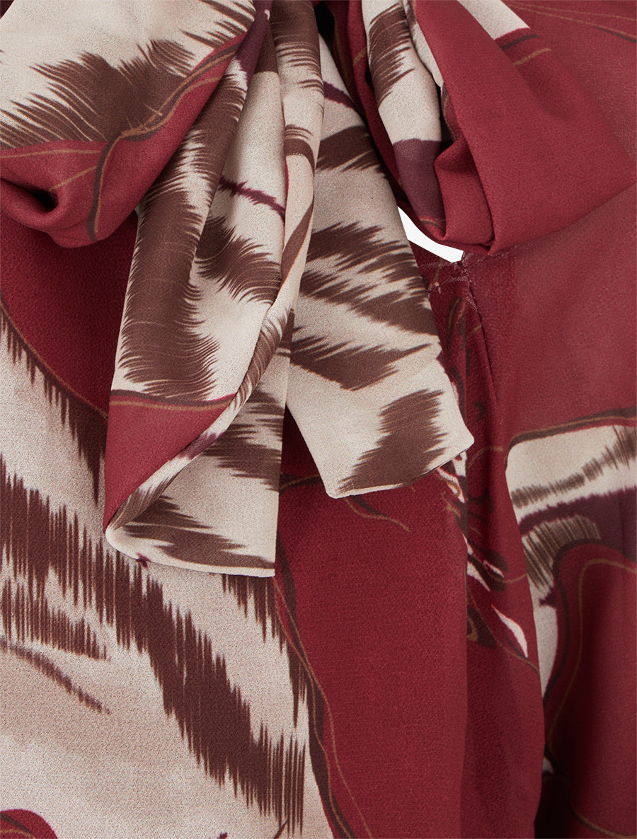 Blouse en voile imprimé floral à nouer - Lie de vin - 3