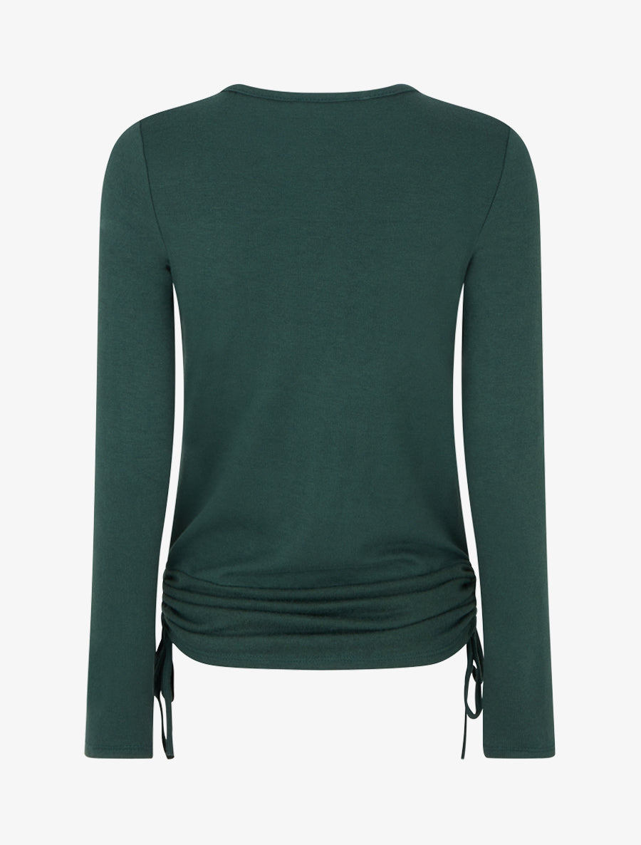 Pull à bords froncés et boucle décorative - Vert foncé - 2