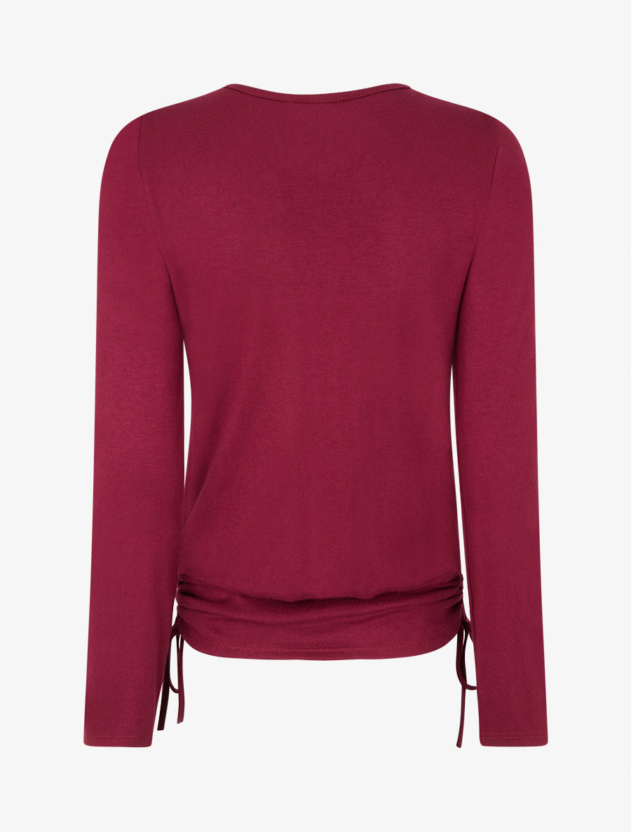 Pull à bords froncés et boucle décorative - Lie de vin - 2