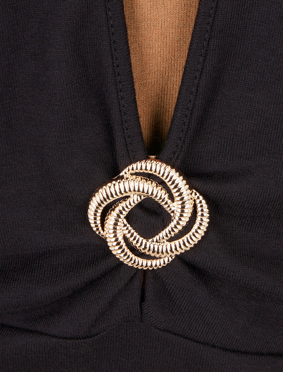Pull à bords froncés et boucle décorative - Noir - 3