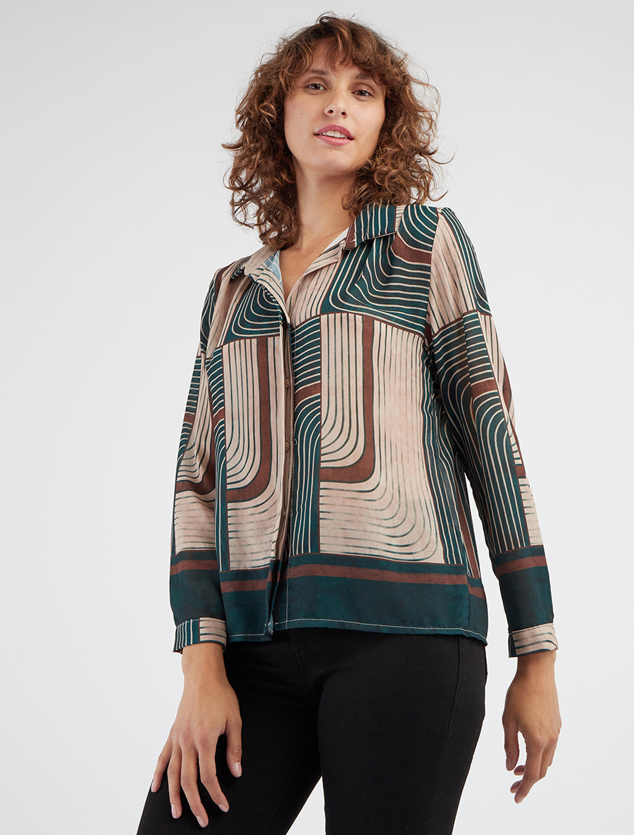 Vloeiende blouse met grafische print - Dennengroen