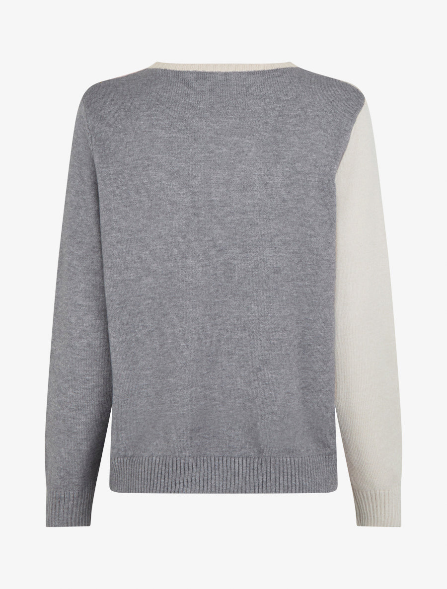 Pull droit à motif zig-zag color block - Gris - 2