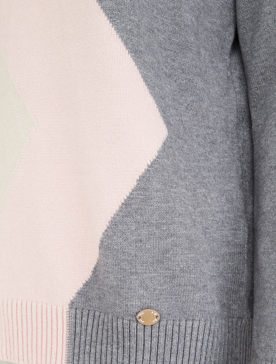 Pull droit à motif zig-zag color block - Gris - 3