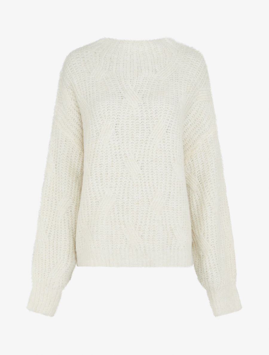 Pull uni en maille à détail irisé - Écru - 1