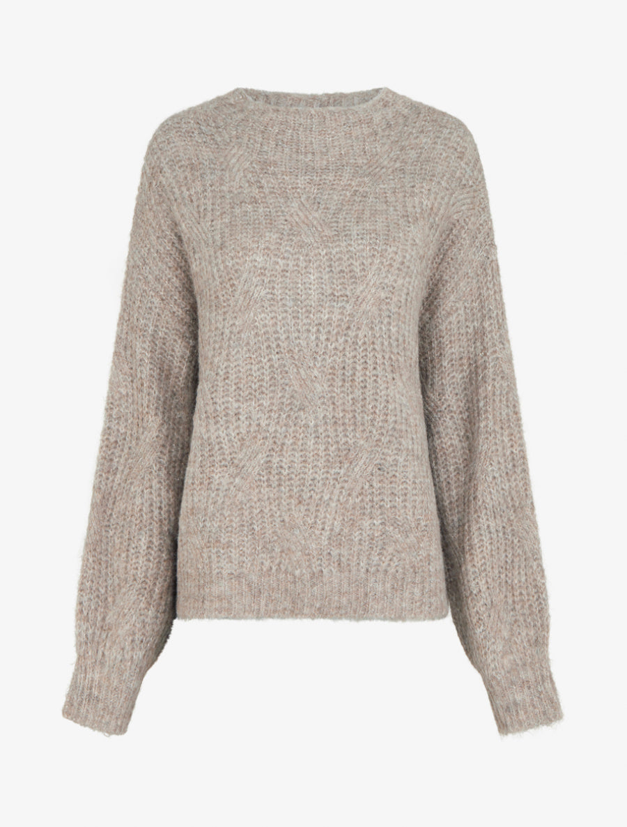 Pull uni en maille à détail irisé - Taupe - 1