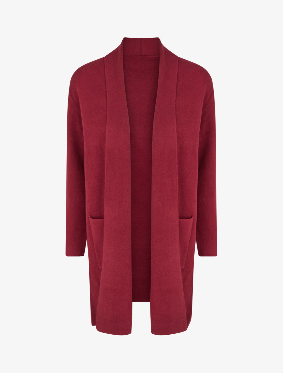Gilet droit long à col châle - Bordeaux - 1