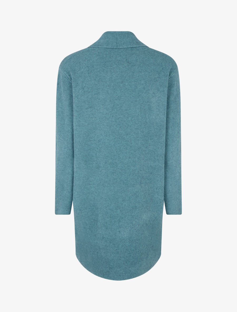 Gilet droit long à col châle - Bleu vert - 2