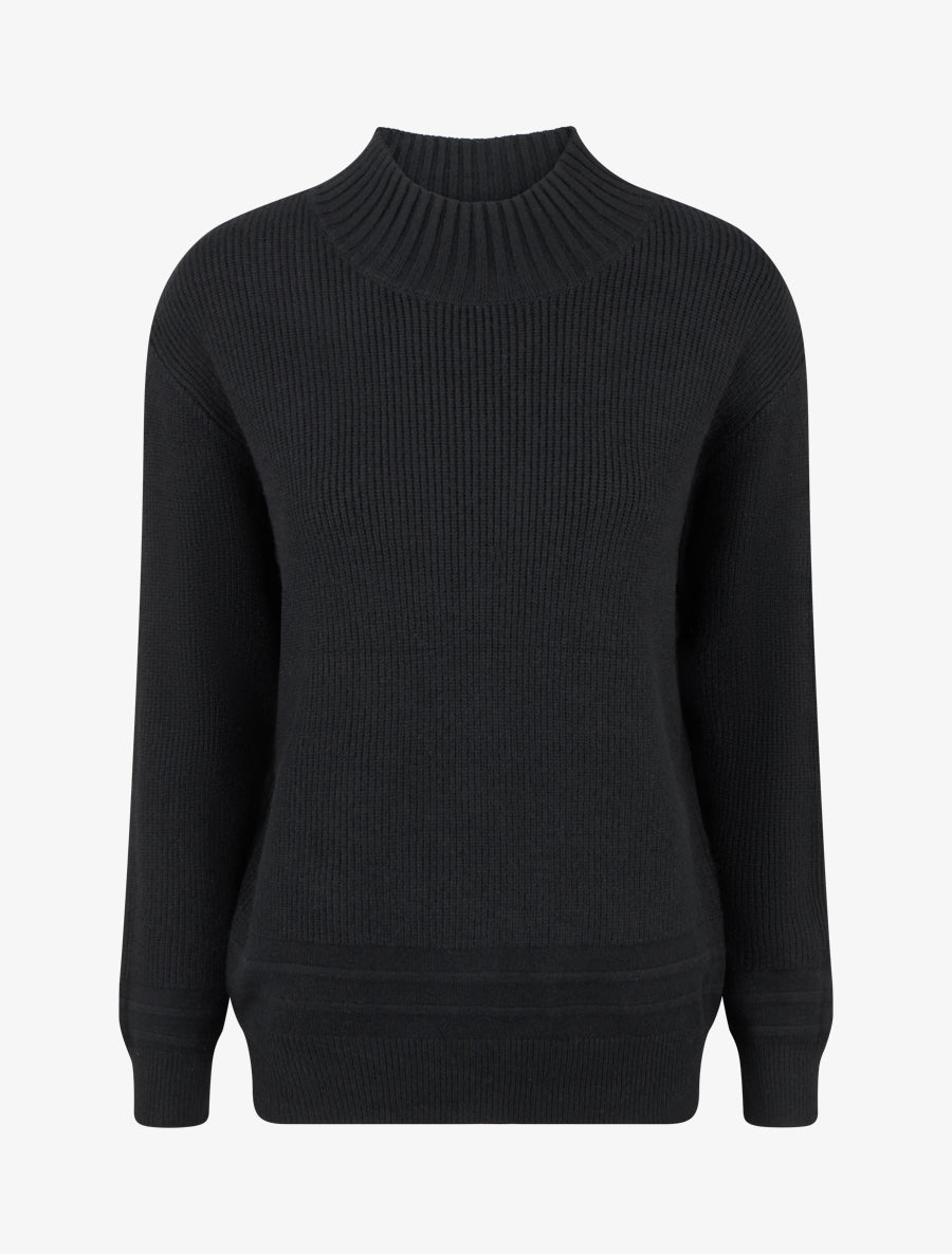 Pull droit uni côtelé - Noir - 1