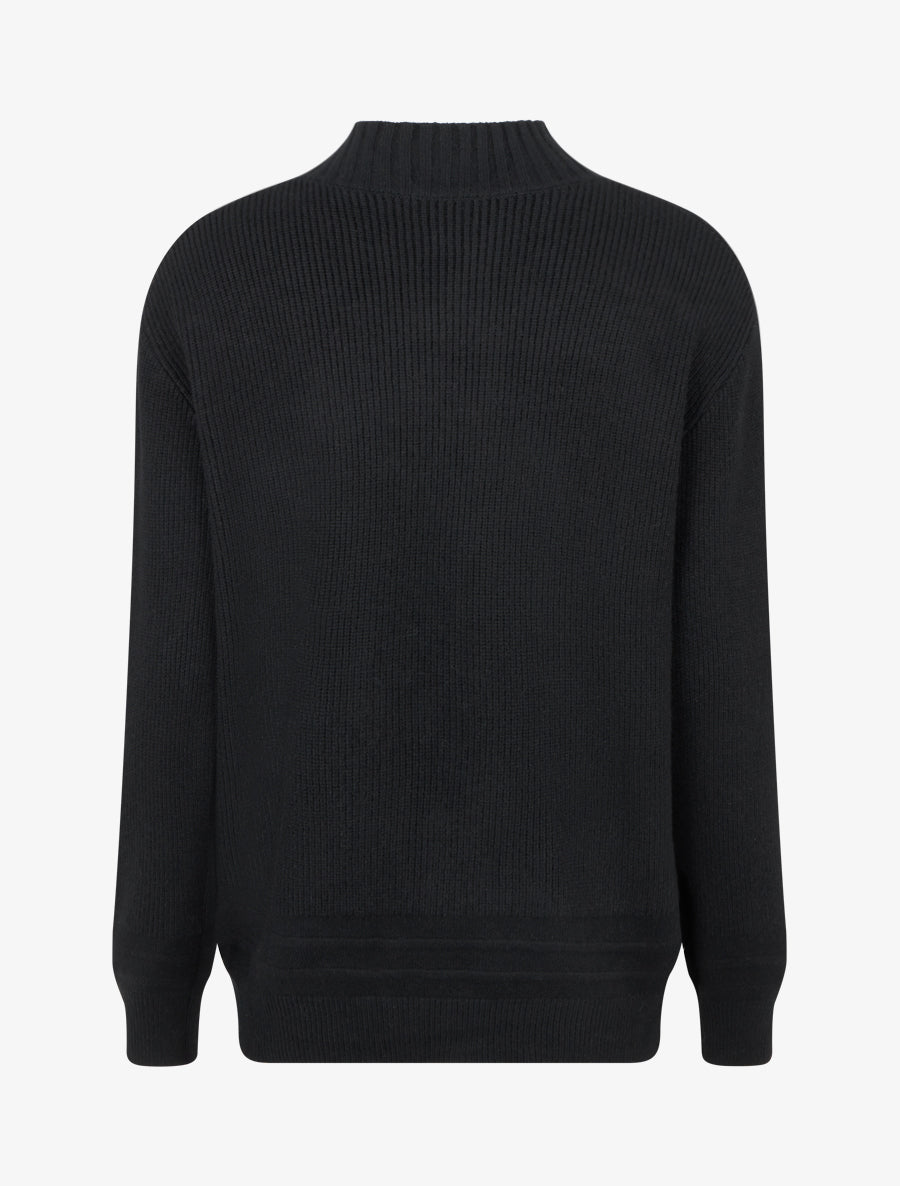 Pull droit uni côtelé - Noir - 2