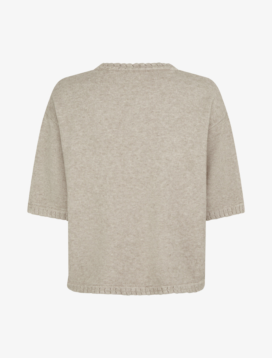 Pull uni en maille à col rond - Taupe - 2