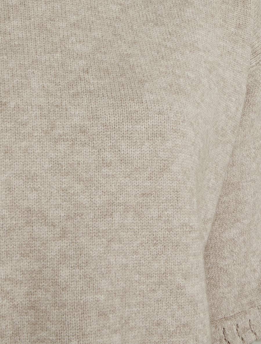 Pull uni en maille à col rond - Taupe - 3