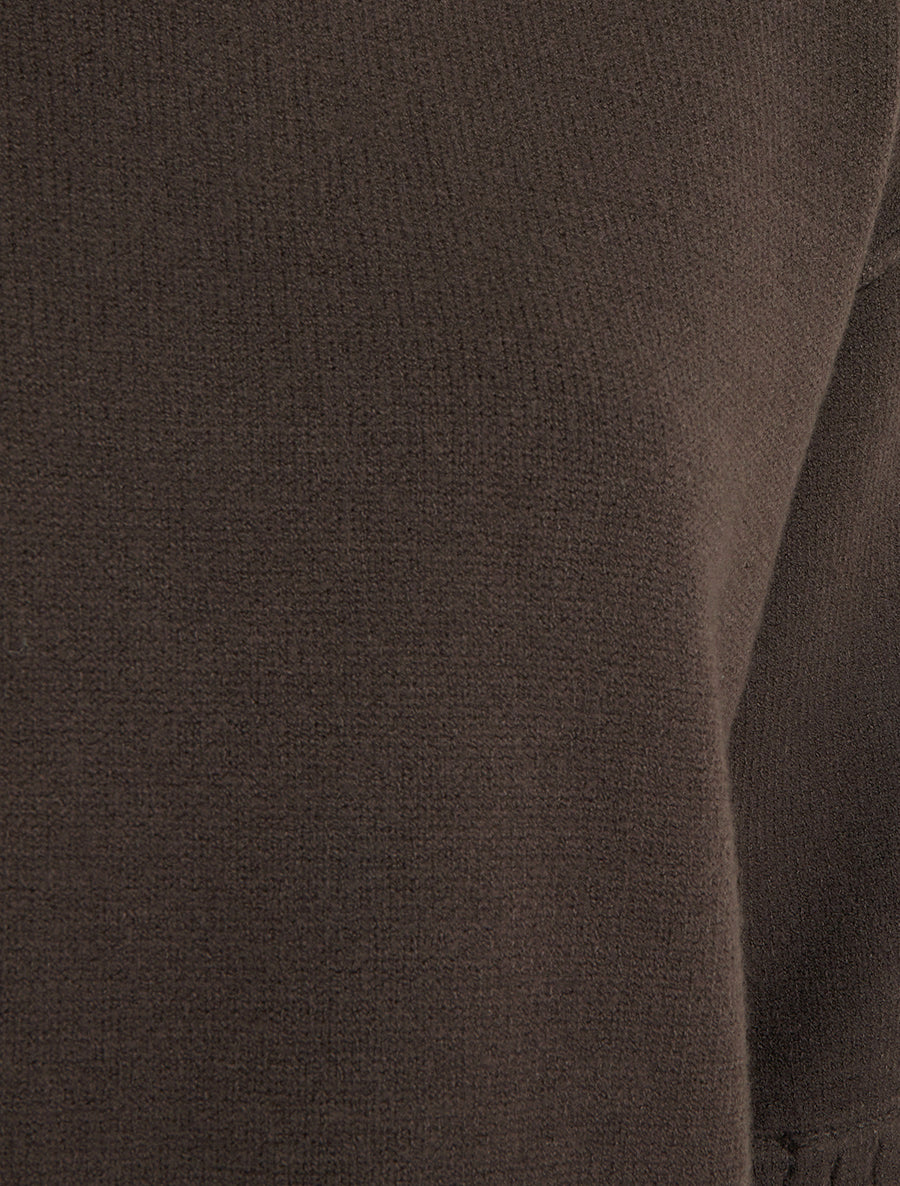 Pull uni en maille à col rond - Marron - 3