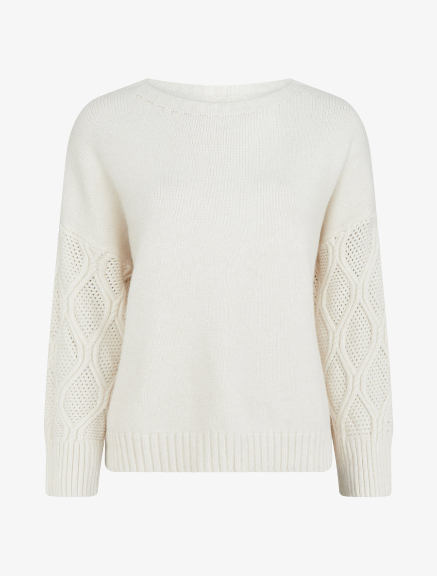 Pull uni à manches ajourées - Écru - 1