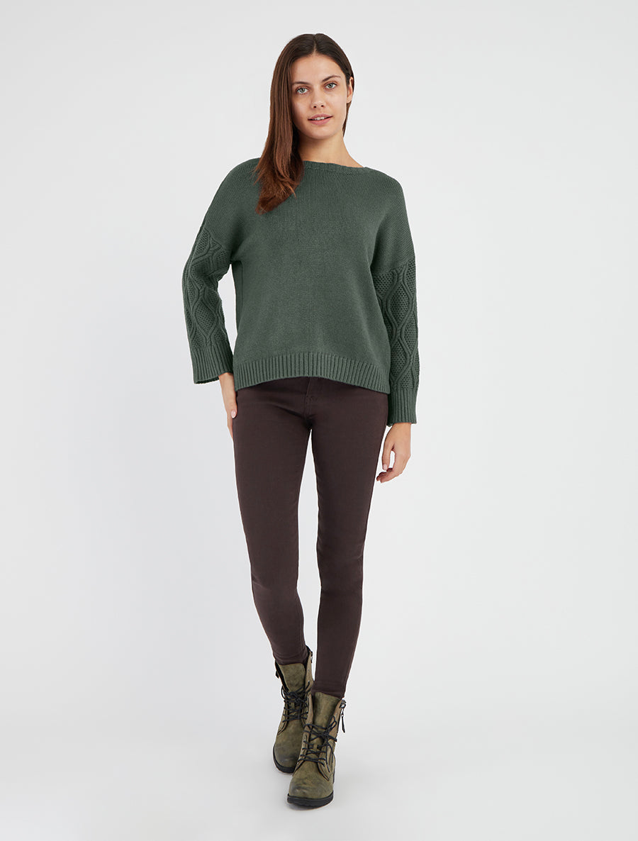 Pull uni à manches ajourées - Vert militaire - 8