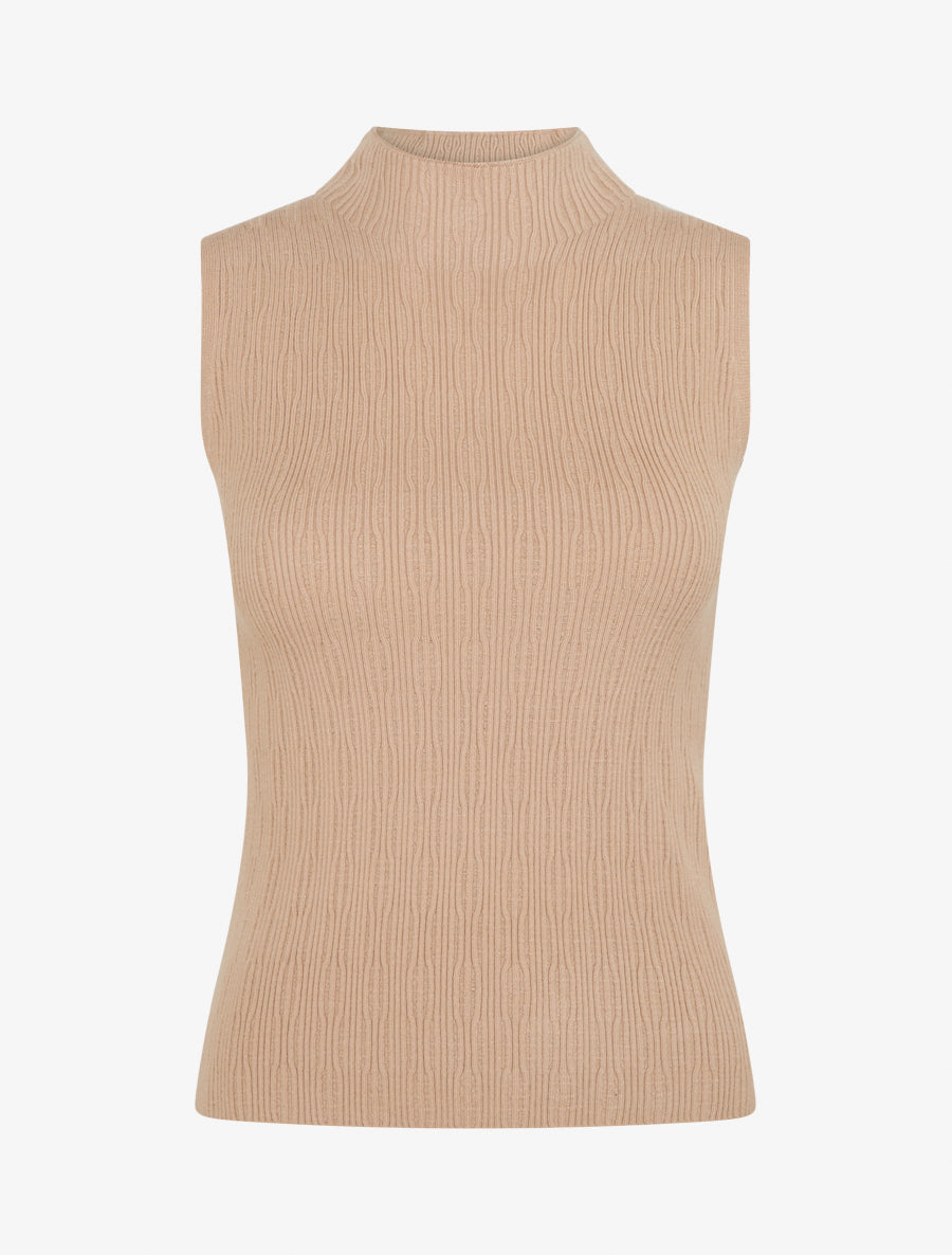 Débardeur en maille côtelée texturée - Beige - 1