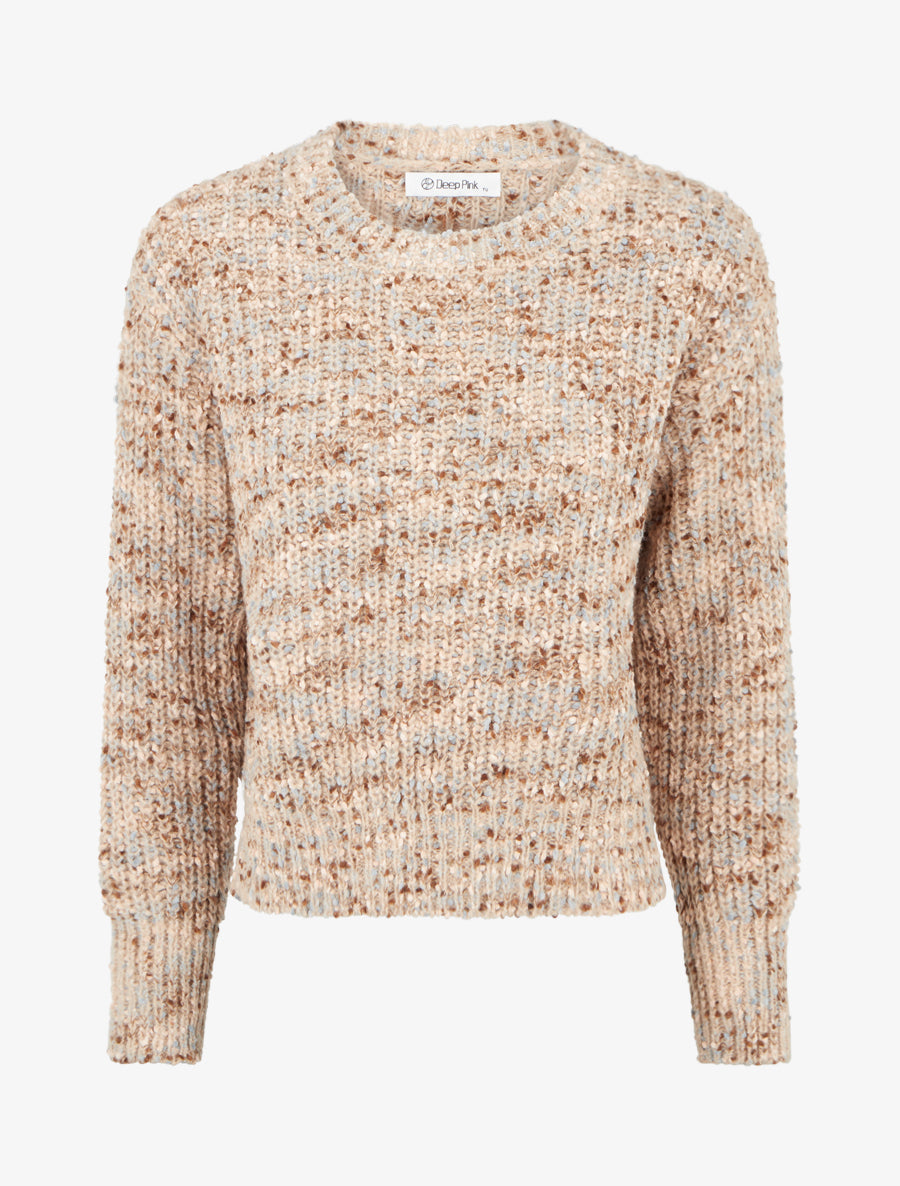 Pull droit moucheté en maille épaisse - Beige - 1