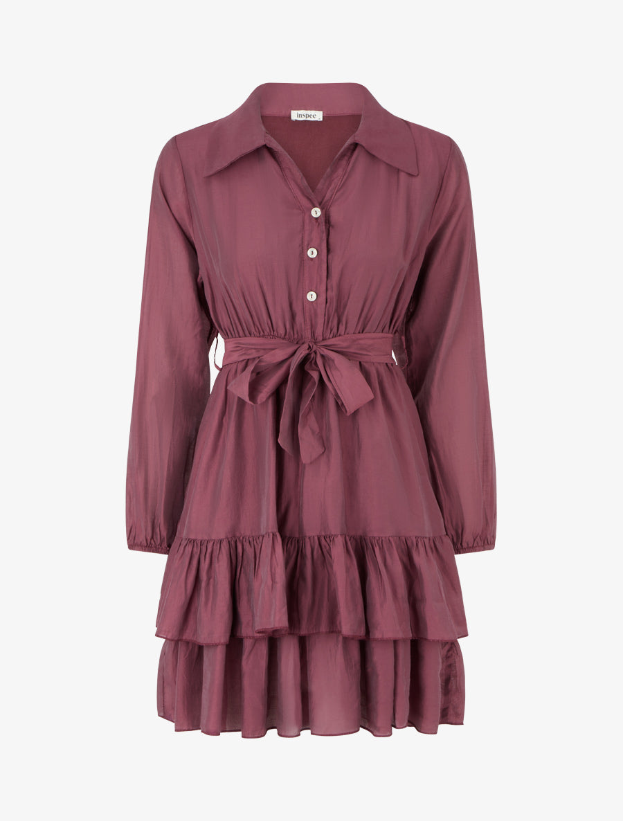 Robe courte volantée - Prune - 1