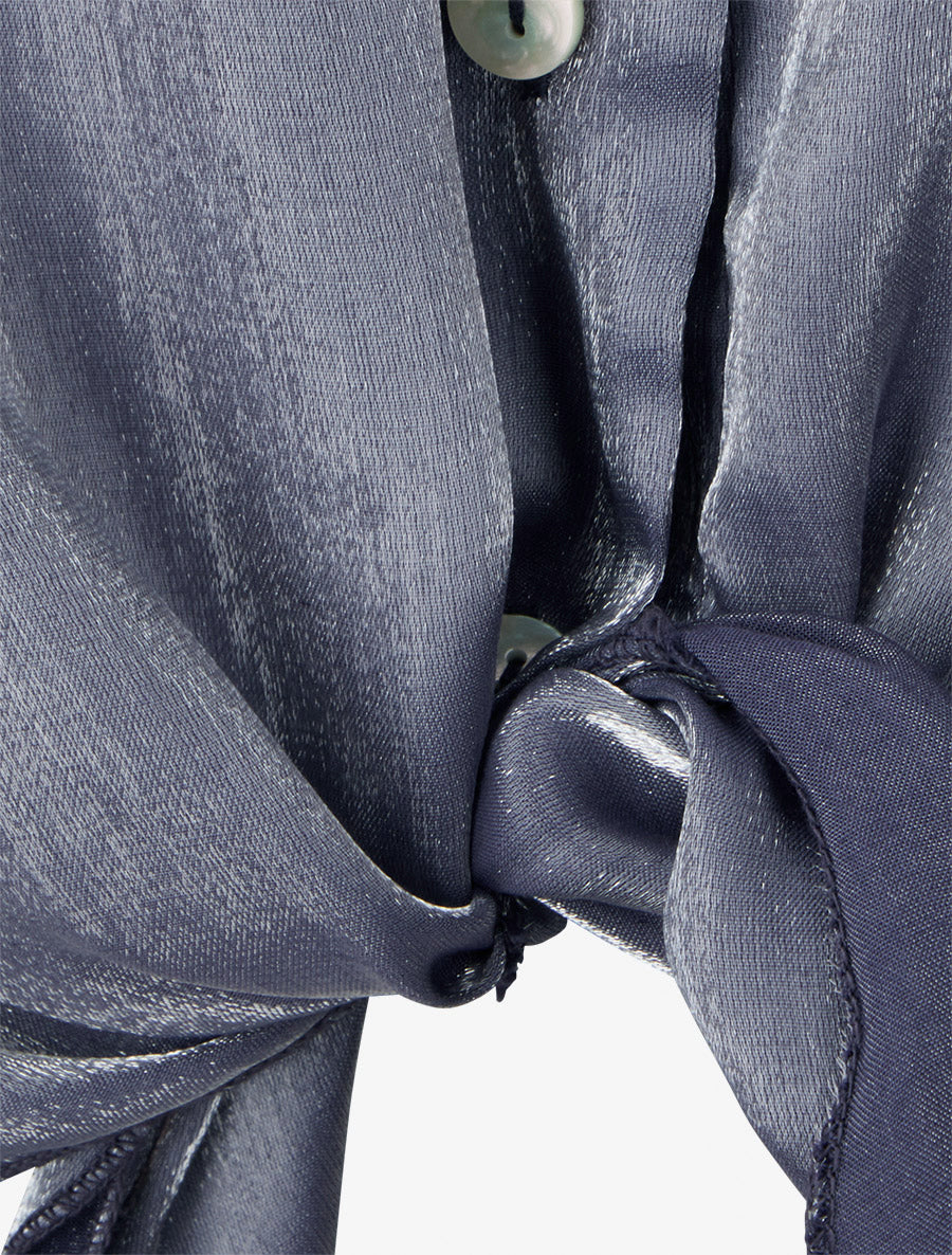 Chemisier asymétrique nacré à nouer - Bleu - 3