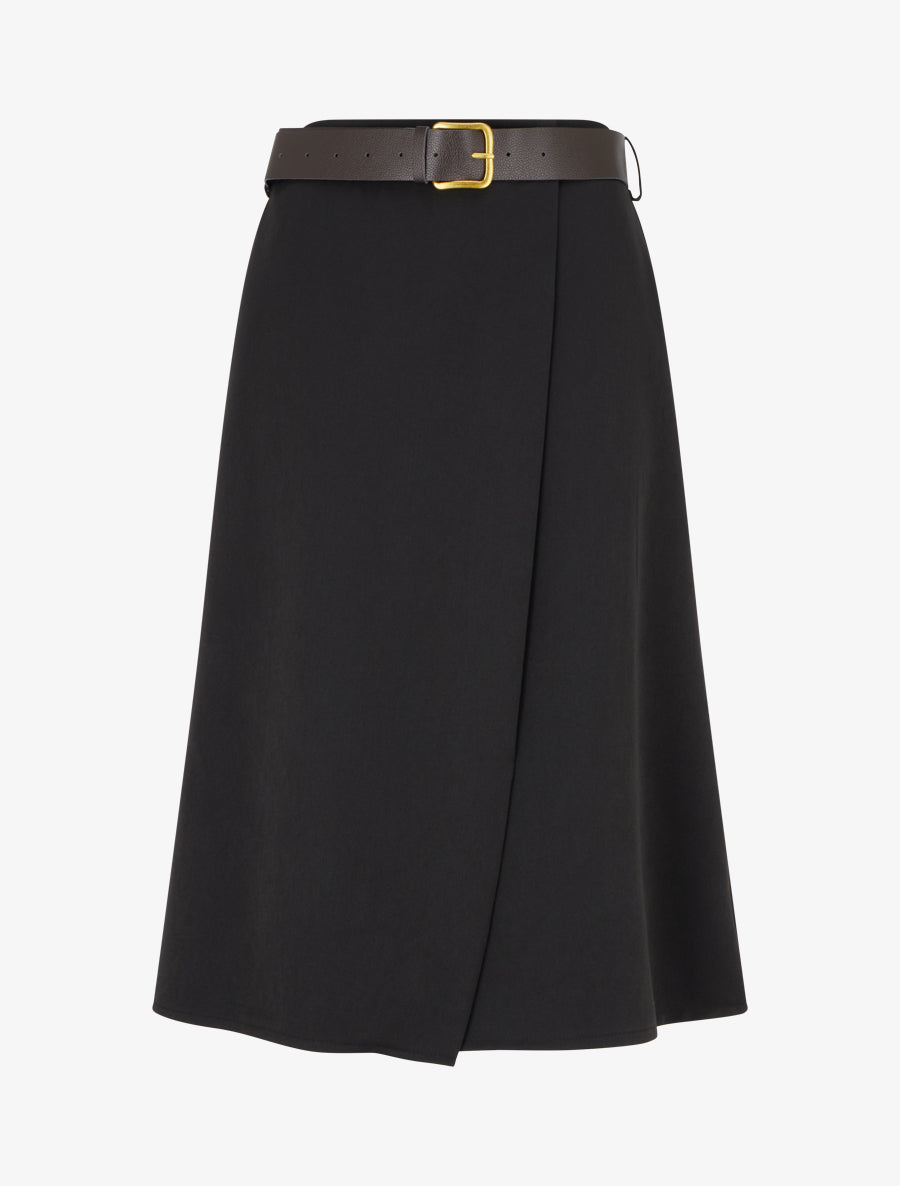 Jupe mi-longue style portefeuille - Noir - 1