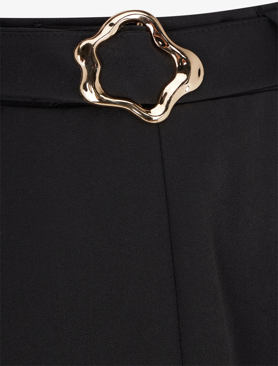 Jupe mi-longue unie à empiècement bijou - Noir - 3