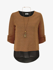 Pull fin à rayures irisées - Camel - 1