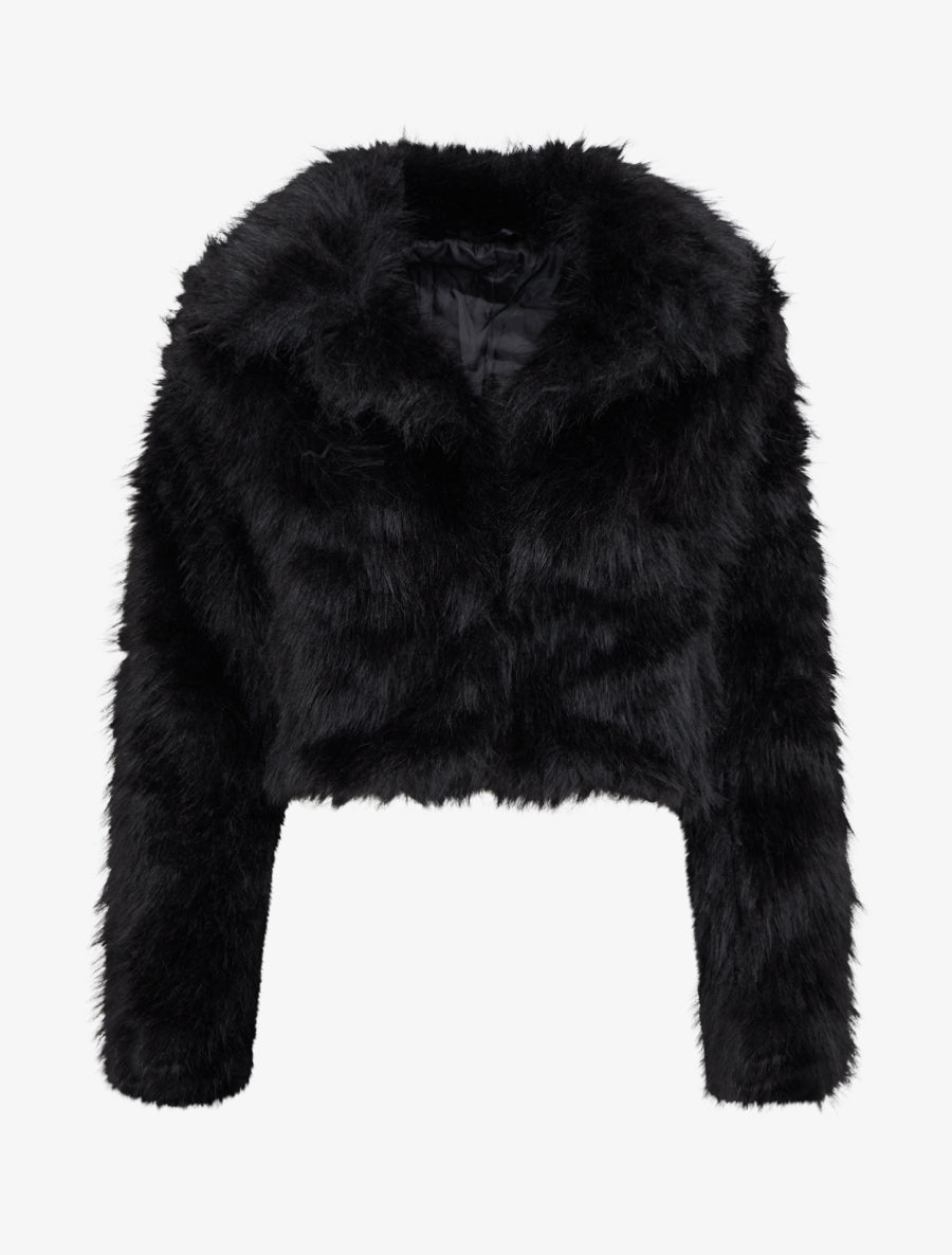 Blouson court à fourrure synthétique - Noir - 1