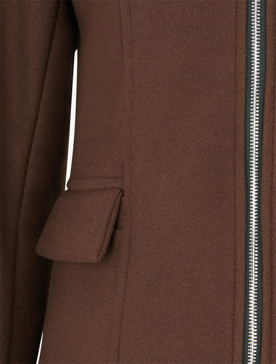 Manteau long à capuche et zip - Marron - 3