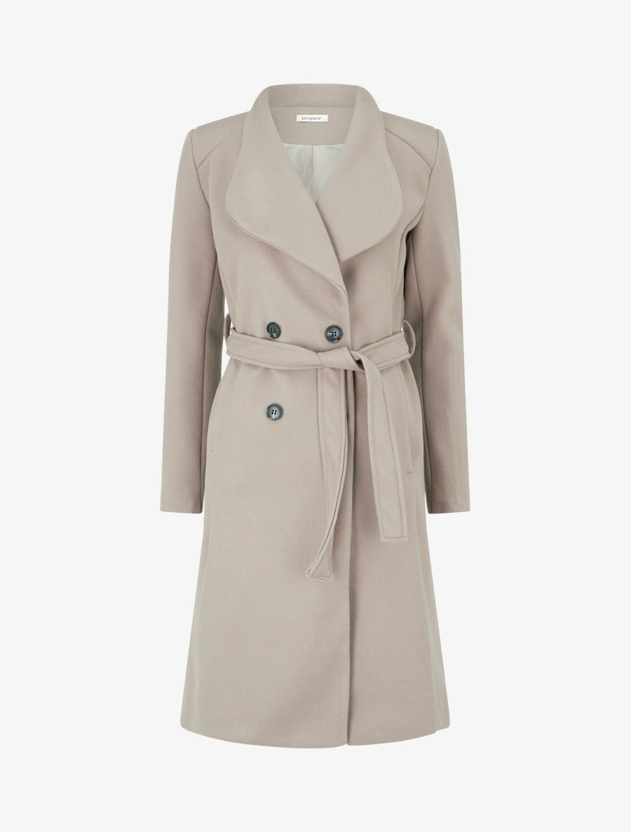 Manteau long cintré à boutons - Taupe - 1