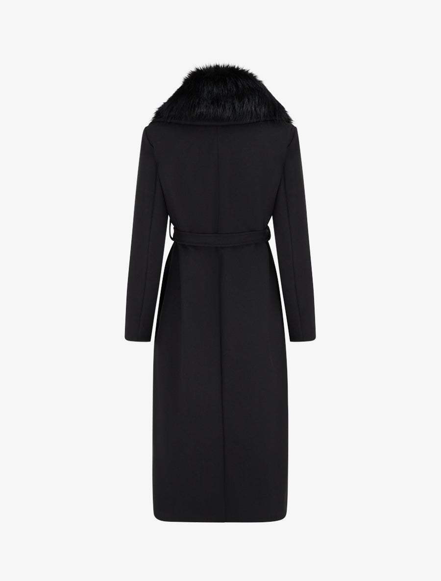Manteau long à col en fourrure synthétique - Noir - 2